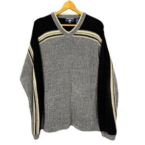Vintage Y2K Sweater Oversized V Neck Pullover Striped Knit Grunge Aesthetic